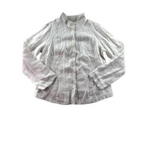 FLAX White Metallic Linen Button Up S Long Sleeve Lagenlook High Low